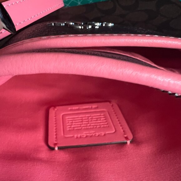 Coach Signature File Bag F34938 Pink Crossbody Brown Black PVC - Picture 3 of 9